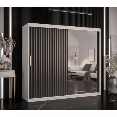 Šatní skříň se zrcadlem RADKIN 2 - šířka 200 cm, bílá / černá