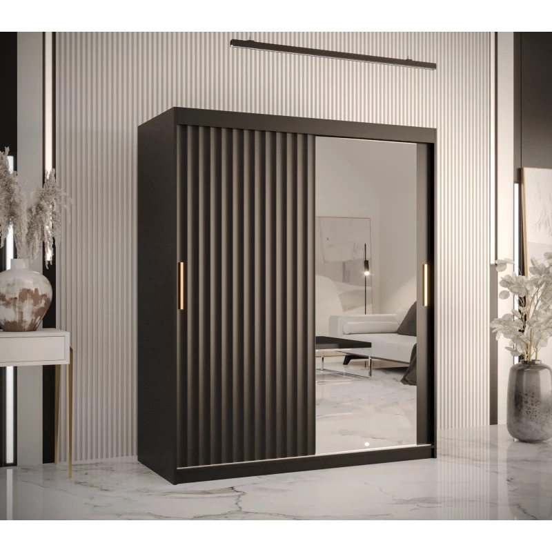 Šatní skříň se zrcadlem RADKIN 2 - šířka 150 cm, černá