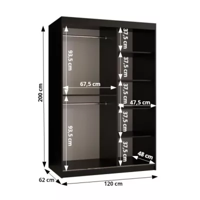 Šatní skříň se zrcadlem RADKIN 2 - šířka 120 cm, bílá / černá