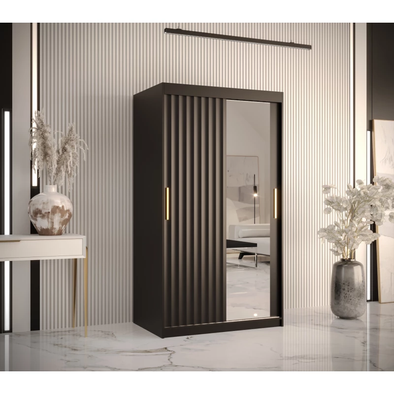 Šatní skříň se zrcadlem RADKIN 2 - šířka 100 cm, černá