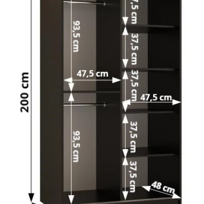 Šatní skříň se zrcadlem RADKIN 2 - šířka 100 cm, černá