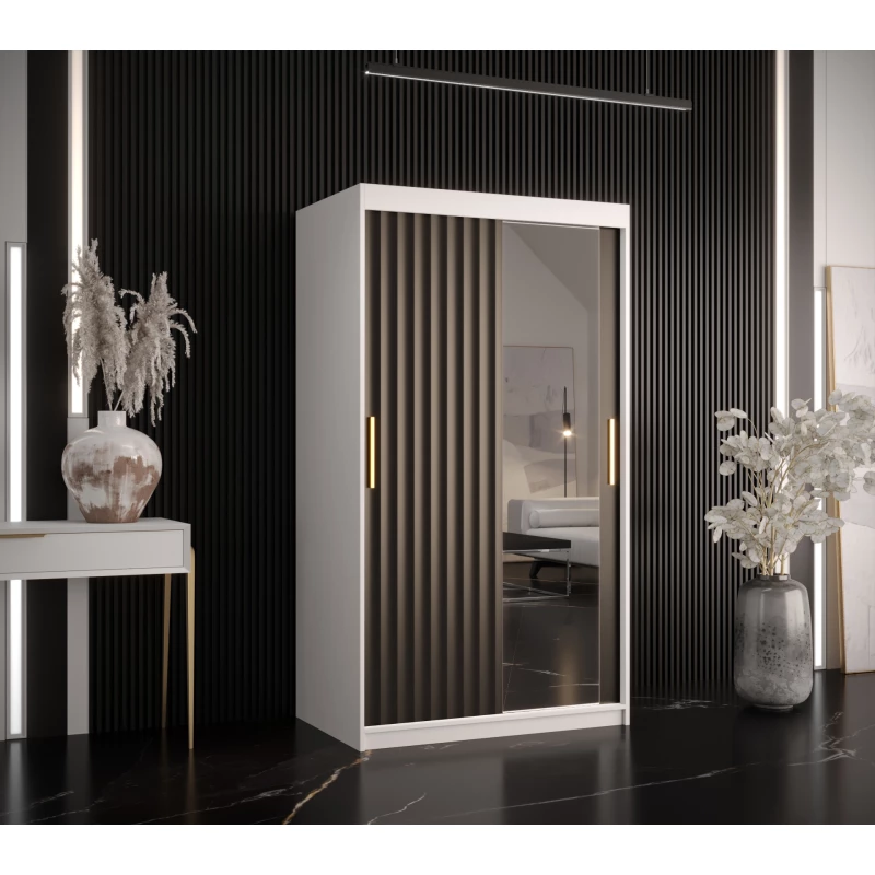 Šatní skříň se zrcadlem RADKIN 2 - šířka 100 cm, bílá / černá