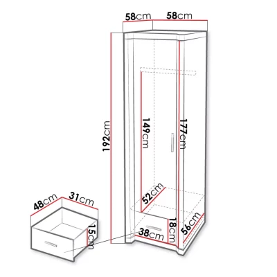 Úzká šatní skříň AIRA - šířka 58 cm, dub sonoma