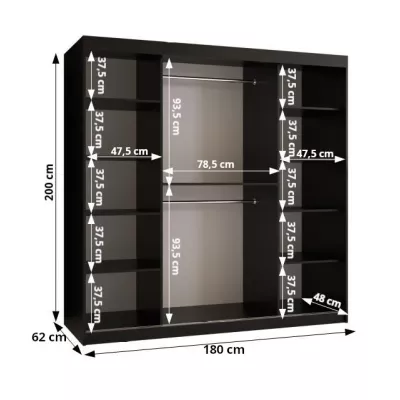 Šatní skříň RADKIN 1 - šířka 180 cm, černá / bílá