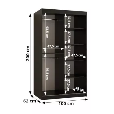 Šatní skříň RADKIN 1 - šířka 100 cm, černá / bílá