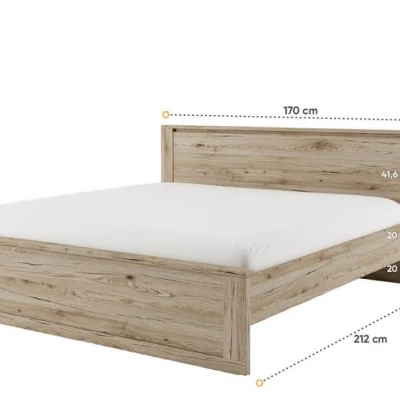 Manželská postel s roštem NALDO - 160x200, dub san remo