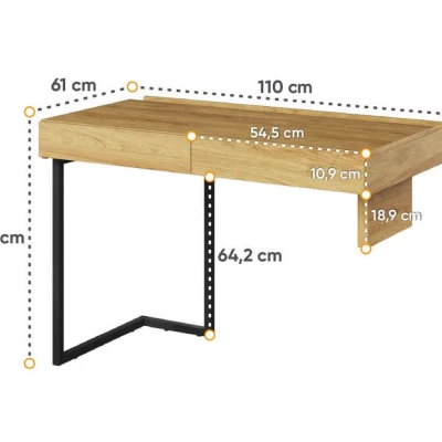 Psací stůl se šuplíky TAGHI - 110 cm, hikora
