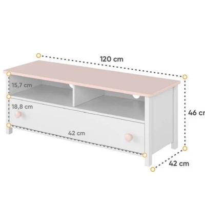 TV stolek do dětského pokoje LALI - bílý / růžový