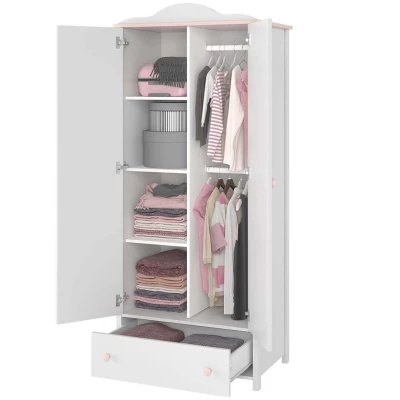 Dětská šatní skříň LALI - 85 cm, bílá / růžová