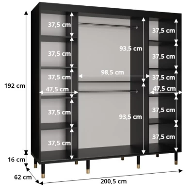 Šatní skříň SHAILA 13 - 200 cm, černá
