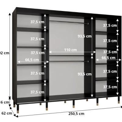 Šatní skříň SHAILA 6 - 250 cm, černá + mramor