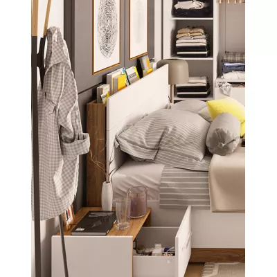 Manželská postel s úložným prostorem NEREA - 160x200, dub stirling / bílá