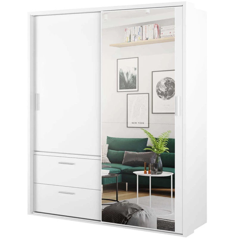 Zrcadlová šatní skříň 180 cm MAWELYN 13 - bílá + LED osvětlení ZDARMA