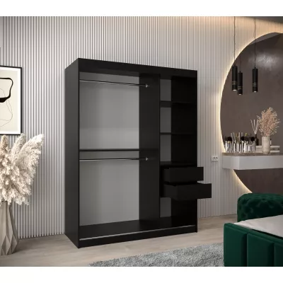 Šatní skříň se zrcadlem TRIXIE - 150 cm, černá