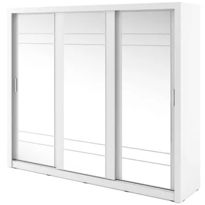 Šatní skříň se zrcadlem 250 cm MAWELYN 3 - bílá