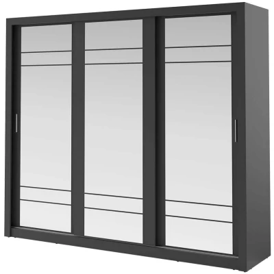 Šatní skříň se zrcadlem 250 cm MAWELYN 3 - černá