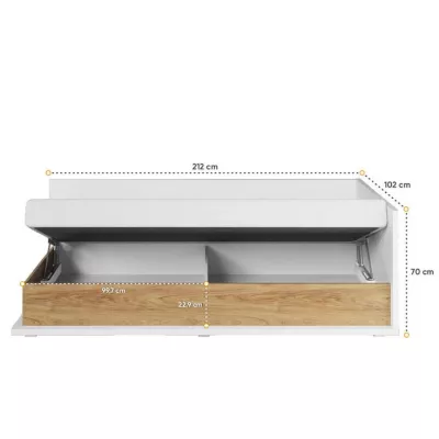 Jednolůžko s úložným prostorem PASTORA - 90x200, ořech hickory / bílá, pravé provedení