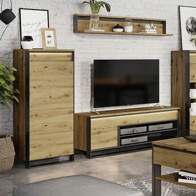 TV stolek do obýváku QUINTY - dub artisan / černý