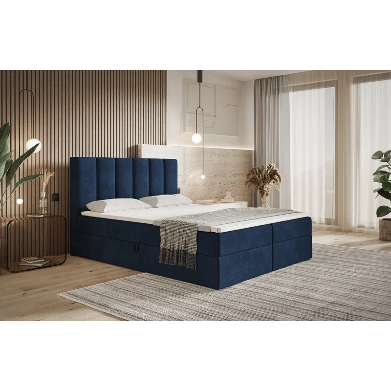Boxspringová manželská postel BINDI 2 - 180x200, tmavě modrá
