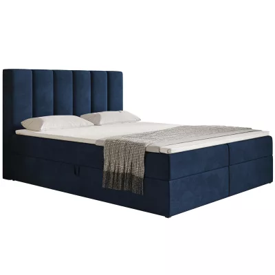 Boxspringová manželská postel BINDI 1 - 140x200, tmavě modrá + topper