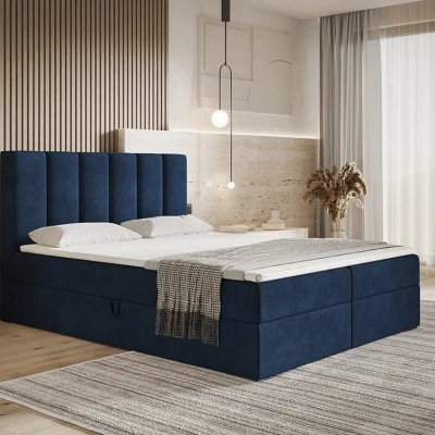 Boxspringová manželská postel BINDI 1 - 160x200, tmavě modrá + topper