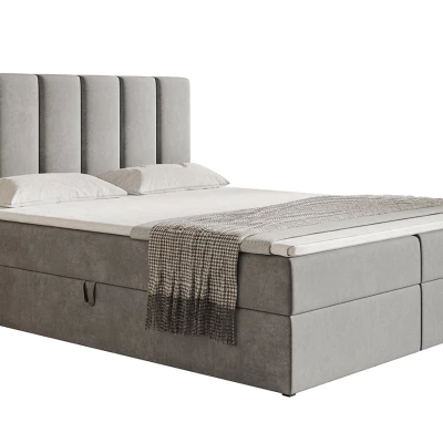 Boxspringová manželská postel BINDI 1 - 140x200, světle šedá + topper
