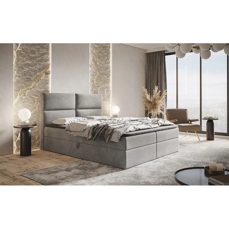 Boxspringová manželská postel CARLA 1 - 140x200, světle šedá + topper