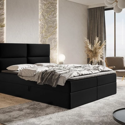 Boxspringová manželská postel CARLA 1 - 180x200, černá + topper