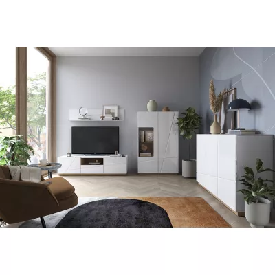 Televizní stolek FABRICIA - bílý / dub riviera