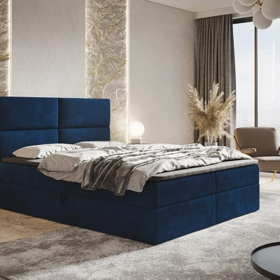Boxspringová manželská postel CARLA 1 - 180x200, tmavě modrá + topper