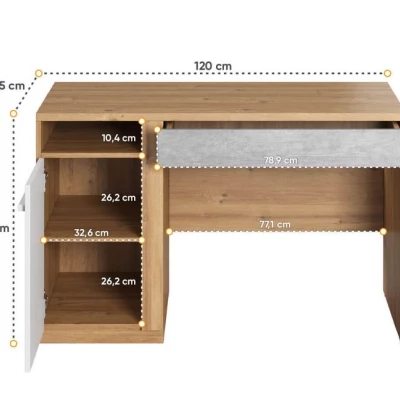 Psací stůl se šuplíkem PANAJA - dub nash / bílá / beton