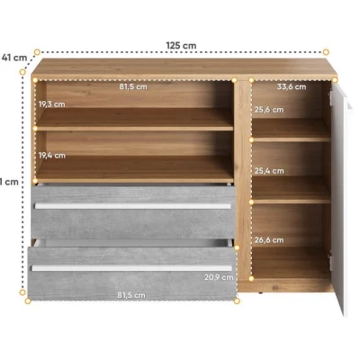 Kombinovaná komoda PANAJA - dub nash / bílá / beton