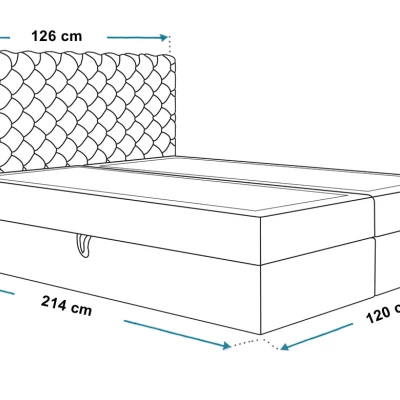 Boxspringová jednolůžková postel BRUNA 1 - 120x200, tmavě modrá + topper