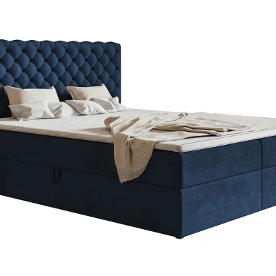 Boxspringová manželská postel BRUNA 1 - 140x200, tmavě modrá + topper