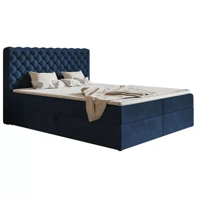 Boxspringová manželská postel BRUNA 1 - 140x200, tmavě modrá + topper