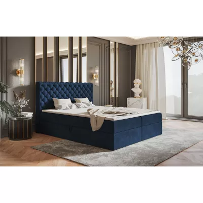 Boxspringová manželská postel BRUNA 1 - 160x200, tmavě modrá + topper