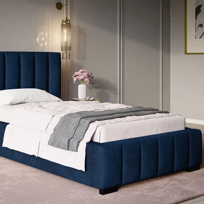 Čalouněná jednolůžková postel LORAIN - 90x200, tmavě modrá