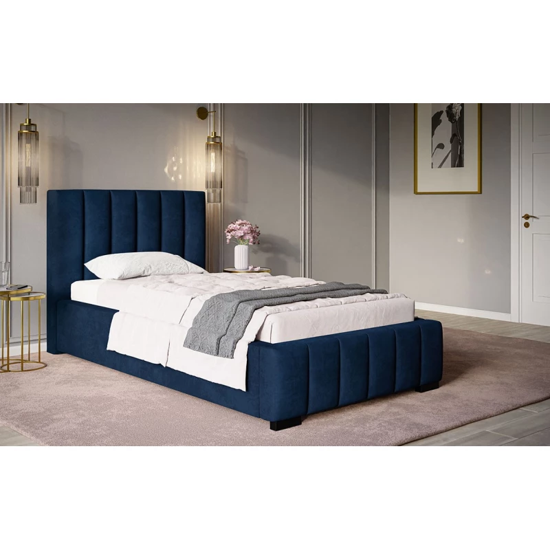 Čalouněná jednolůžková postel LORAIN - 90x200, tmavě modrá
