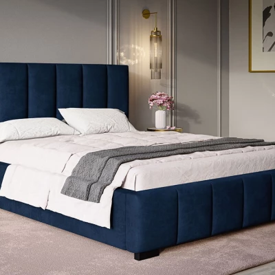 Čalouněná jednolůžková postel LORAIN - 120x200, tmavě modrá