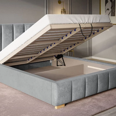 Čalouněná jednolůžková postel LORAIN - 90x200, světle šedá