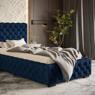 Čalouněná jednolůžková postel MARILOU - 90x200, tmavě modrá