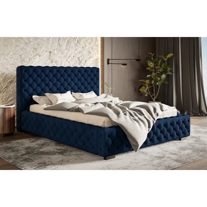 Čalouněná manželská postel MARILOU - 140x200, tmavě modrá