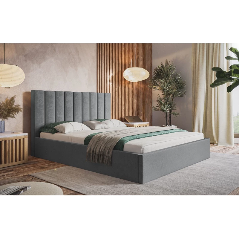 Čalouněná manželská postel LEORA - 160x200, světle šedá
