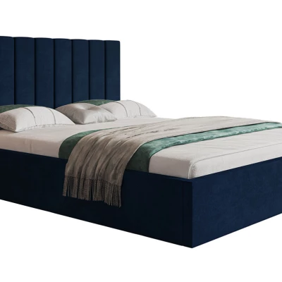 Čalouněná manželská postel LEORA - 140x200, tmavě modrá
