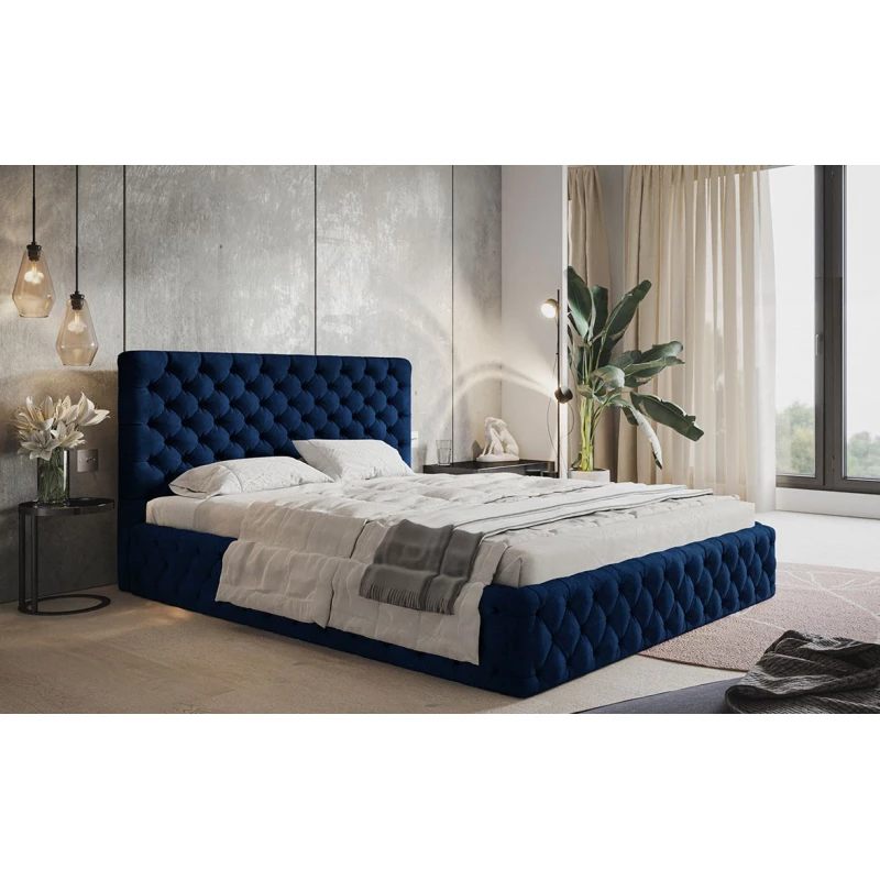 Čalouněná manželská postel KESIA - 160x200, tmavě modrá