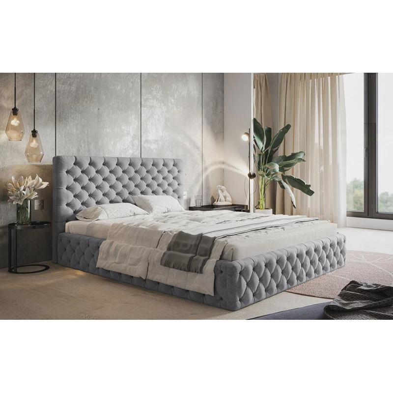 Čalouněná manželská postel KESIA - 180x200, světle šedá