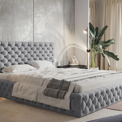Čalouněná manželská postel KESIA - 160x200, světle šedá
