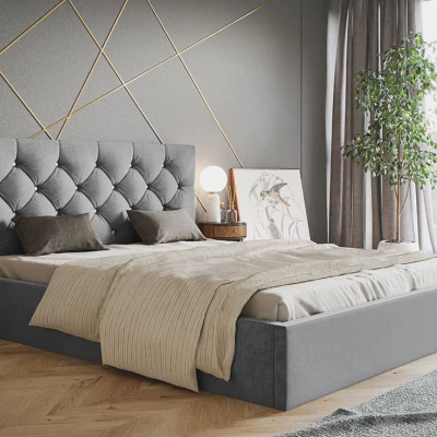 Čalouněná manželská postel HANELE - 180x200, světle šedá