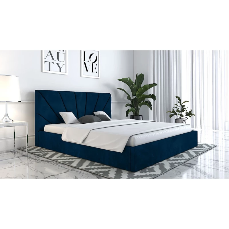 Čalouněná manželská postel GITEL - 160x200, tmavě modrá