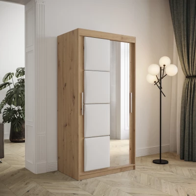 Šatní skříň s posuvnými dveřmi 100 cm TALIA - dub artisan / bílá